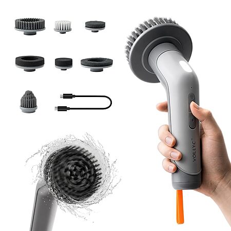VOLLYC Cordless Electric Spin Scrubber, IPX8 Waterproof, 7 Brush Heads
