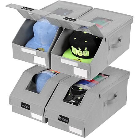 VAESIDA Hat Organizer for Baseball Caps, 4 Pack Hat Storage Box, Holds up to 56 Caps
