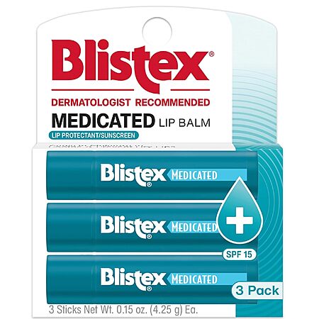 Two Blistex Medicated Lip Balm SPF 15, 24 Hr Moisture, 0.15 oz, 3 Count