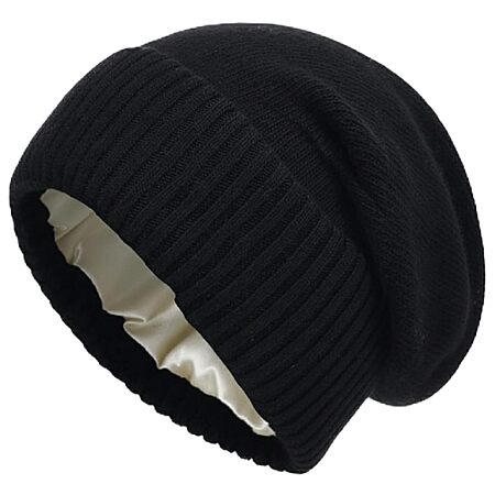 Satin Lined Beanie for Women Soft Satin Lining Slouchy Winter Hats
