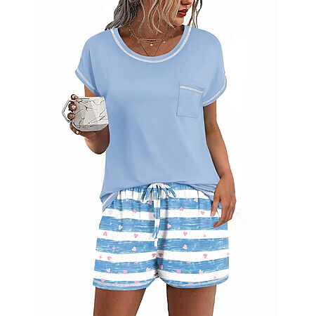 Ekouaer Womens Pajamas Sets Short Sleeve Tops and Shorts Pjs Soft Sleepwear