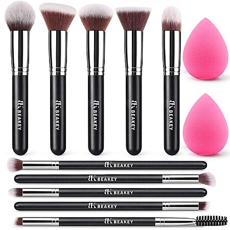BEAKEY Makeup Brushes set with 2 Blending Sponges,10 Brush Face and Eye Set