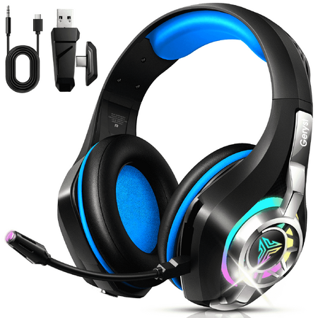 2.4GHz Wireless Gaming Bluetooth Over Ear Headphones with ENC Noise Cancelling Mic,7.1 Stereo Surround Sound, 40mm Drivers, RGB Light, 45H Battery Gaming Headphone