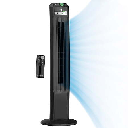Lasko 42" EcoQuiet 12-Speed DC Motor Tower Fan with Remote Control, Black, T42700