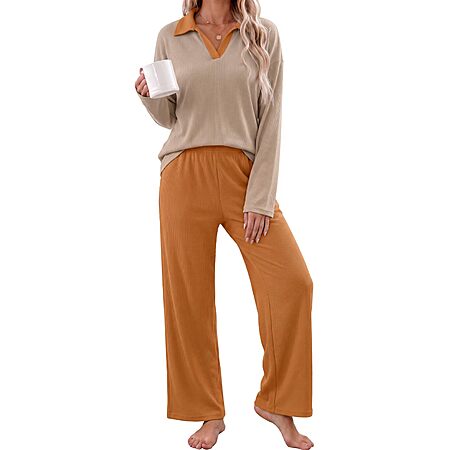Ekouaer Lounge Sets for Women Long Sleeve Waffle Knit Womens Pajama Sets