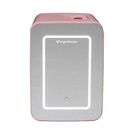 Frigidaire 6.5L 9 Can Mini Lighted Beauty Mirror Fridge Pink - compact, portable skincare fridge with mirror ideal for cosmetics, travel, and small spaces.