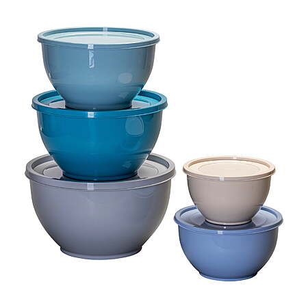 Mainstays 10-Piece Plastic Mixing Bowl Set with Assorted Lids and Nonslip Base