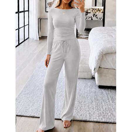 Ekouaer Women's 2 Piece Set Ruched Side Lounge Set with Pockets