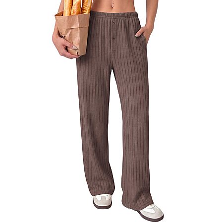Ekouaer Women Pajama Ribbed PJ Bottom Loose Lounge Pant with Pockets