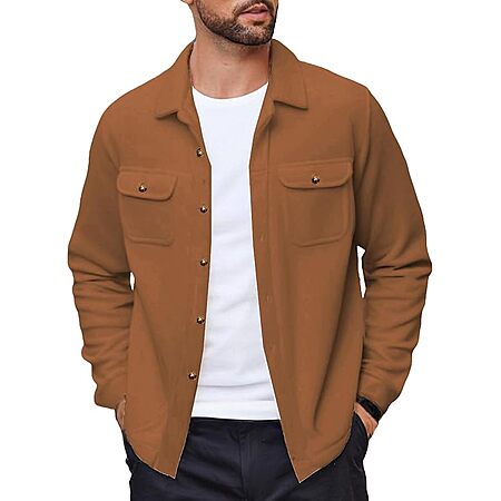 COOFANDY Mens Polar Fleece Shacket Long Sleeve Casual Button Shirt Jacket