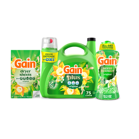Gain Ultimate Clean Laundry Bundle with Gain Plus Original Liquid, Gain Original Beads, and Gain Original Sheets