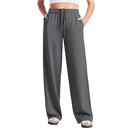 PINSPARK Woman Loose Wide Leg Sweatpant High Rise Cotton Sweat Pants