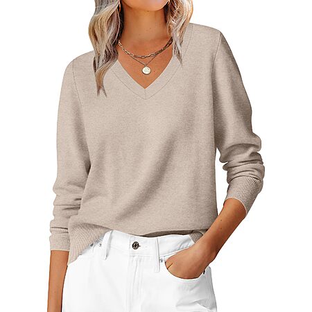 ANRABESS Women’s Fall Long Sleeve V Neck Lightweight Sweaters Top