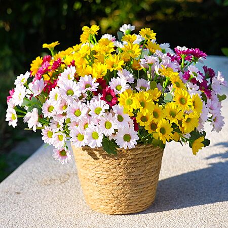 Artificial Mums Flowers for Outdoors, Fake Plants for Outside Decor
