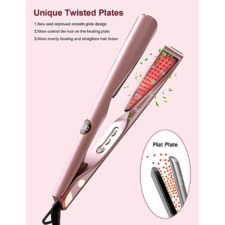 LANDOT 2 in 1 Hair Straightener and Curler, Twist Flat Iron Dual Voltage 1"