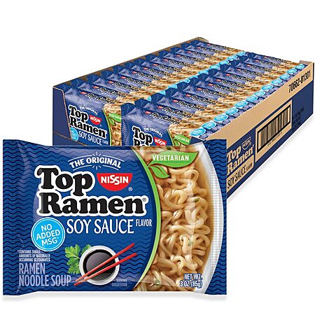 [S&S] Nissin Top Ramen Noodle Soup, Soy Sauce, 3 Ounce (Pack of 24)