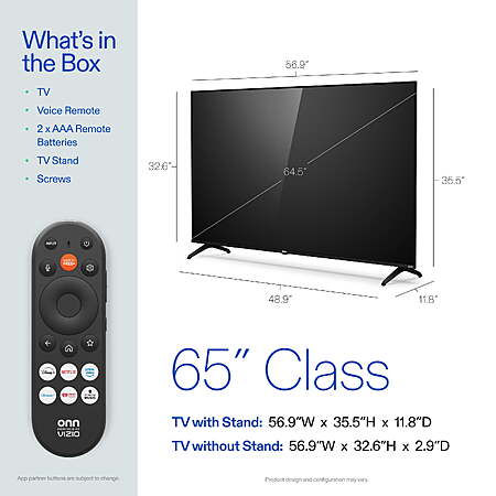 onn 65" Class 4K UHD Powered by VIZIO Smart Television, 65S4V4