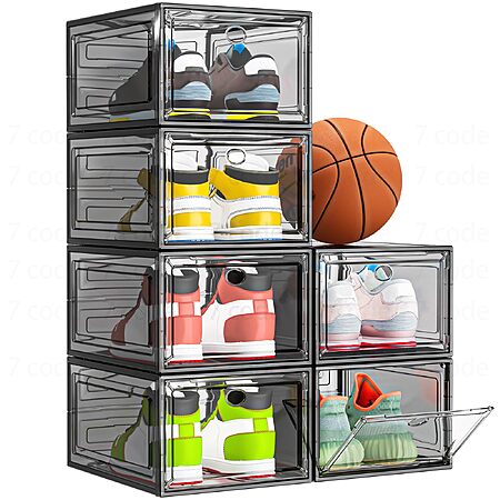 Sturdy Clear Shoe Organizer with Magnetic Door, Stackable Shoe Storage Box (Various Sizes)