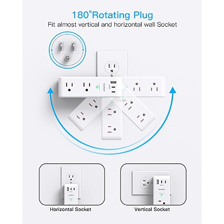 Surge Protector Outlet Extender with Rotating Plug, Multi Plug Wall Outlet