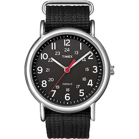 Timex Unisex Weekender Black/Silver 38mm Casual Watch, Fabric Slip-Thru Strap