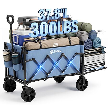 Sekey Collapsible Wagon with Tailgate, 300 lb Capacity, 38 in Cargo Length