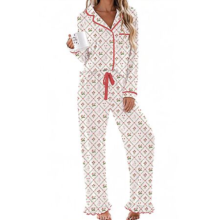 Ekouaer Womens Pajama Sets Long Sleeve Sleepwear Button Down Pjs Loungewear