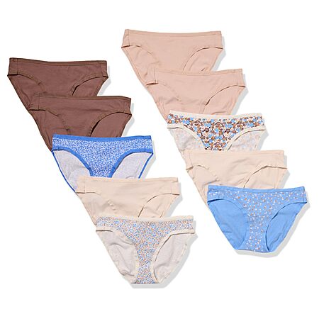 Amazon Essentials Women's Cotton Spandex Bikini Brief Underwear XX-Small (Available in Plus Size), Pack of 10, Multicolor/Ditsy Floral/Dots/Floral, XX-Small