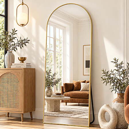 BEAUTYPEAK 64"x 21" Full Length Mirror Arched Standing Floor Mirror Full Body Mirror, Gold
