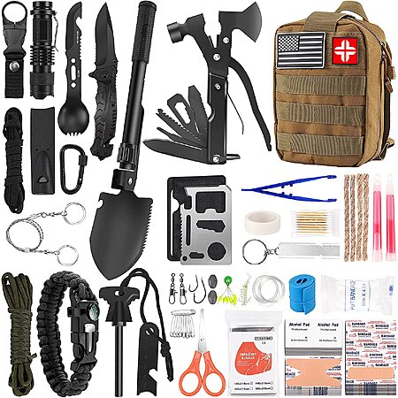 LUXMOM Emergency Survival Kit and First Aid Kit, 142Pcs Professional Survival Gear and Supplies Equipment