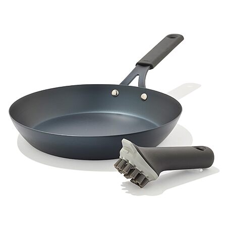OXO Obsidian 10” Carbon Steel Frying Pan with Iron Cleaning Brush