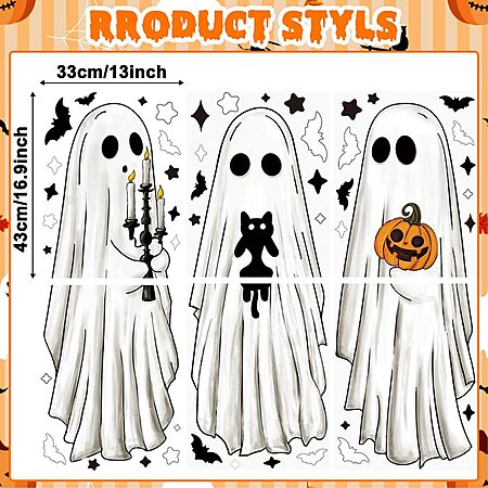 Heirloom Haven 3 Sheets Halloween Large Ghosts Window Clings Decoration