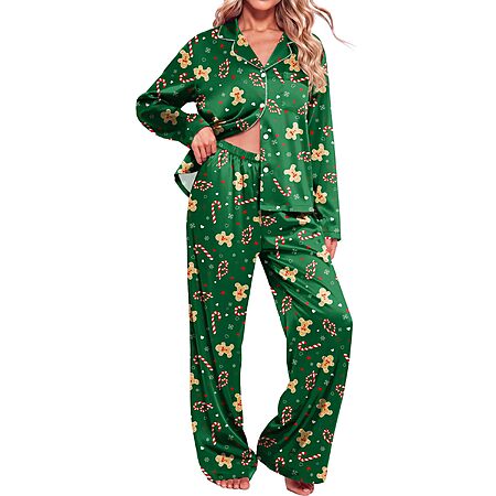 Ekouaer Womens Christmas Pajamas Silk Satin Pjs 2 Piece Striped Loungewear