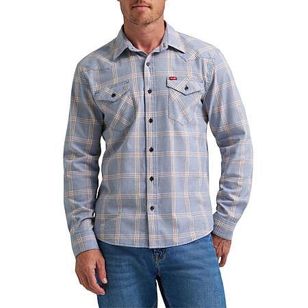 Wrangler Men's Slim Fit Long Sleeve Woven Twill Shirt with Sunglasses Cleaner, Sizes S-5XL