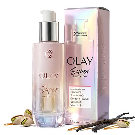 [S&S] Olay Super Body Oil for Women, with 5-in-1 Oil + Serum Complex with Jojoba Oil, Squalene Oil, Bakuchiol, Collagen peptide, and Vitamin E, 4 Fl Oz