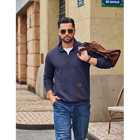 COOFANDY Mens 1/4 Zip Pullover Retro Waffle Quilted Quarter Zip Sweatshirt