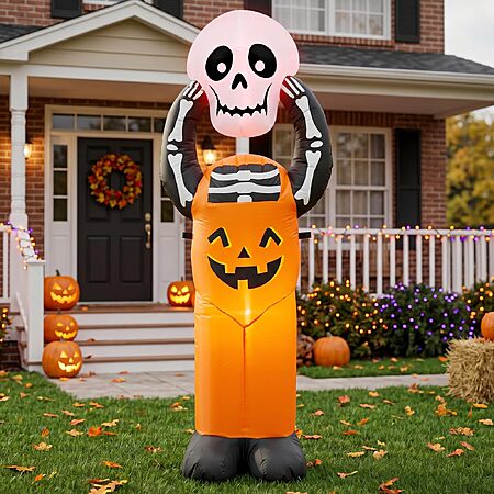 6 FT Halloween Inflatable Pumpkin Skeleton with LED Lights