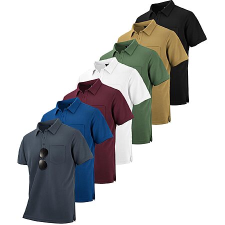 SCODI 7 Pack Polo Shirts for Men with Pocket Short Sleeve Golf Work Tshirt