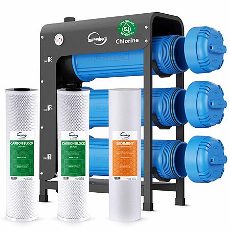 iSpring WHO32B Whole House Water Filter System, Horizontal Housings for Ease Filter Replacement