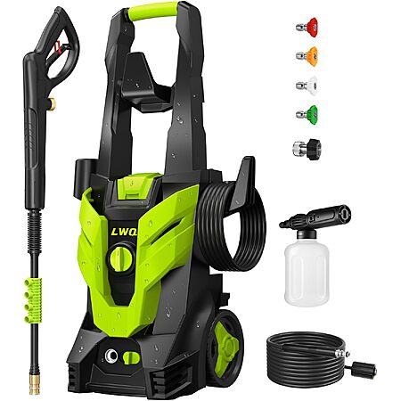 LWQ Pressure Washer, Power Washer with 4 Quick Connect Nozzles 1 Foam Cannon, High Pressure Cleaning Machine (Bright Green)