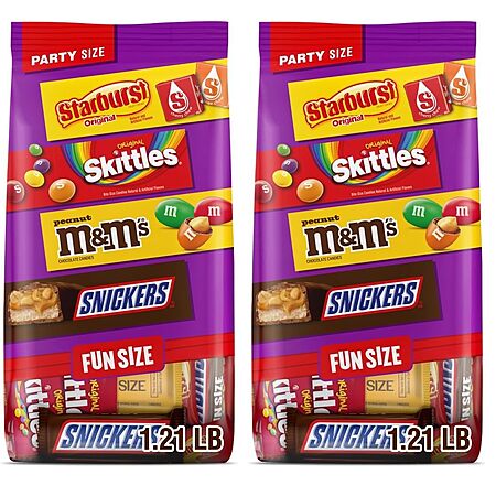 [S&S] M&M'S Peanut, SNICKERS, STARBURST & SKITTLES Fun Size Assorted Candy Variety Pack, 19.44 oz Bulk Candy Bag (Pack of 2) $18.63