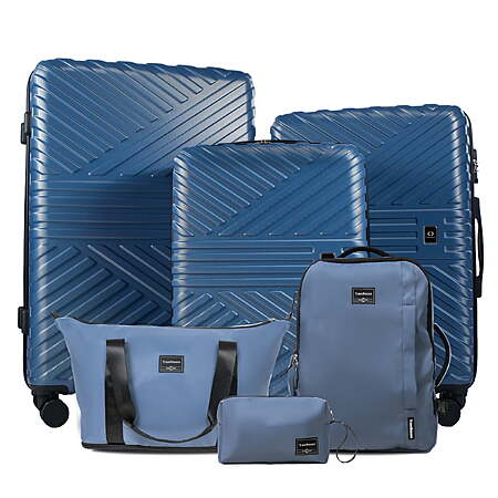 Travelhouse 6 Piece Hardshell Luggage Set Lightweight Suitcase with TSA Lock and Spinner Wheels with Backpack, Duffel Bag ,Packing Cubes,Blue