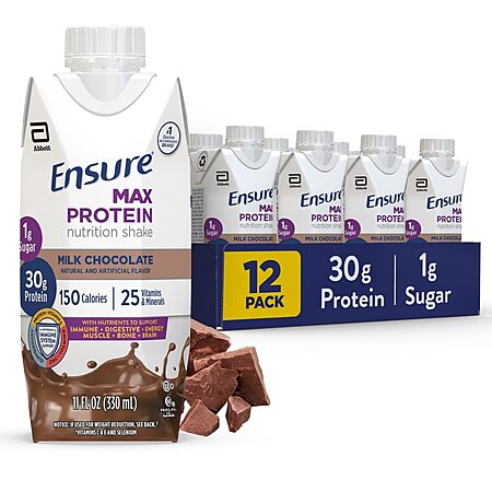 [S&S] Ensure Max Protein Milk Chocolate Shake, 30g High Protein, 12 Pack | 30g Protein