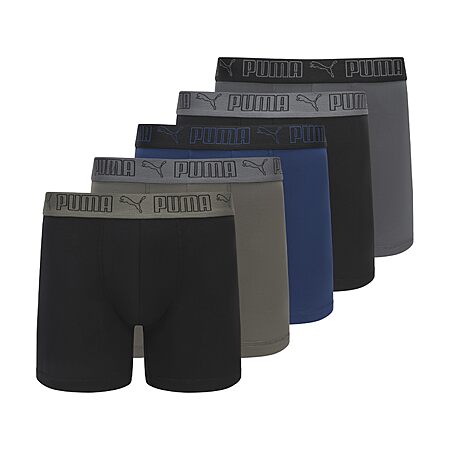 [Prime Day] PUMA Men's 5-Pack Performance Boxer Briefs, Olive/Black/Blue/Grey, Small