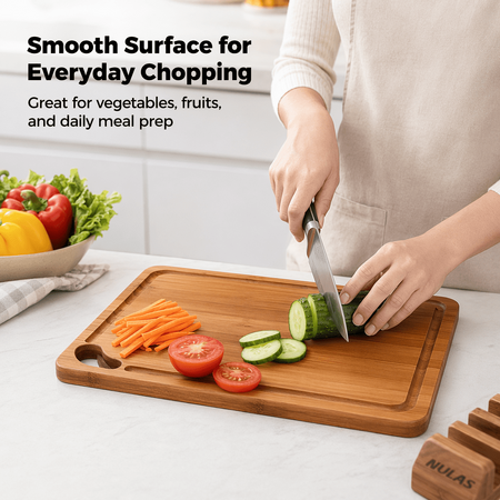 NULAS 4-Piece Wood Cutting Board Set, Bamboo Chopping Board