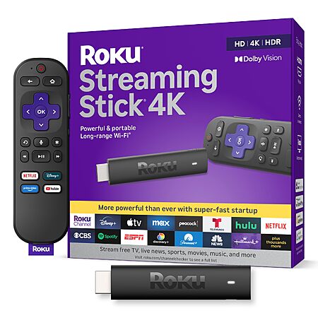 Roku Streaming Stick 4K with Voice Remote - HDR10+ & Dolby Vision $44. ...