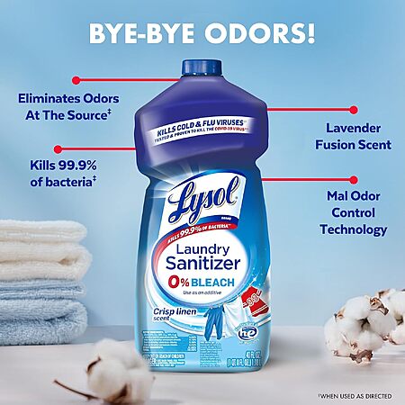 Prime- Lysol Laundry Sanitizer Liquid, Detergent Additive, Crisp Linen, 40oz, 4Pk