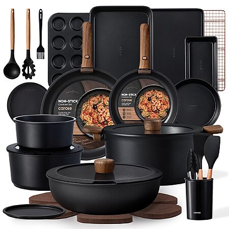 Prime- CAROTE 31pcs Pots and Pans Set Non Stick, Detachable Handle Cookware, Black