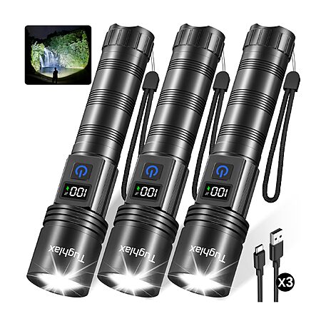 Tughlax Rechargeable Flashlights Super Bright LED Flash Light 3 Pack