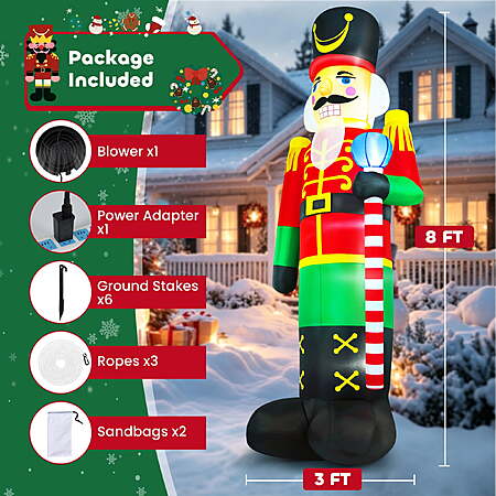 Yexmas 8FT Christmas Inflatable Nutcracker Soldier, Blow Up Soldier with LED Lights&Candy Cane Scepter, Outdoor Xmas Decor for Yard Lawn Garden Holiday Party