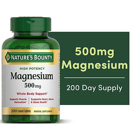Nature’s Bounty Magnesium Oxide Supplement500 mg, 200 Tablets + $0.50 WMCB